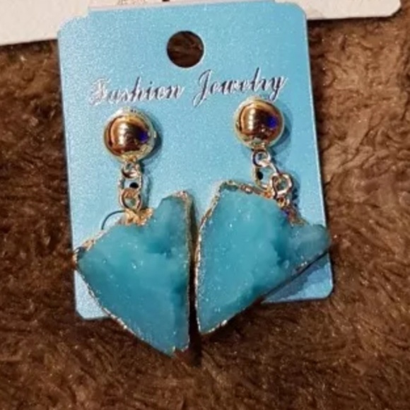 Druzy aguta drusy earring blue turquoise - Picture 3 of 7